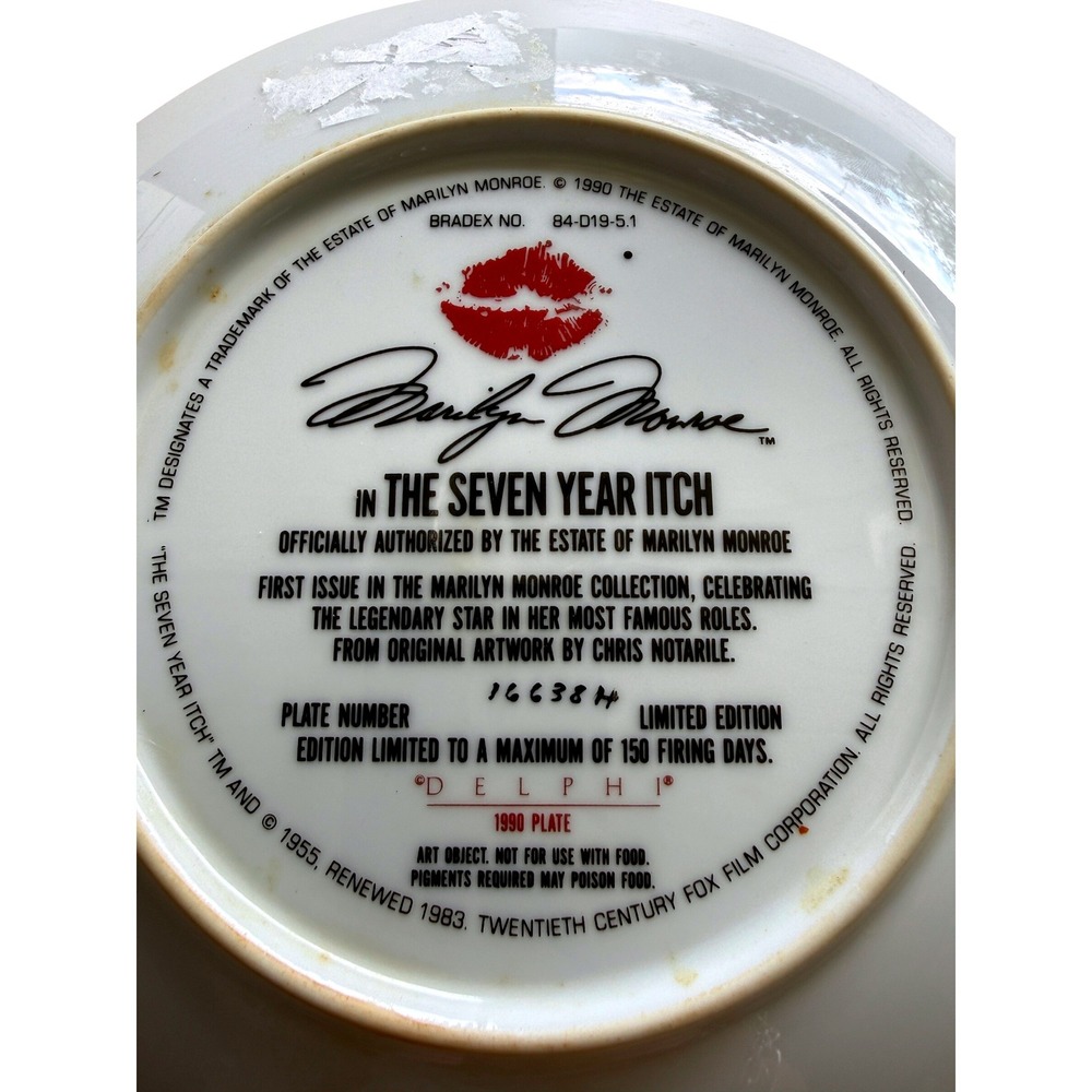 Vintage Marilyn Monroe‎ Collector Plate 1990 Delphi "7 Year Itch" Chris Notarile - Picture 4 of 5